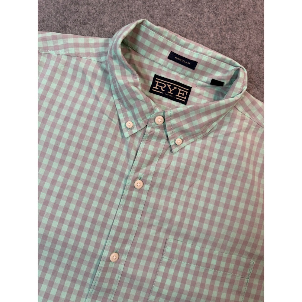 Hawker Rye Mens XL Regular Fit Button Down Shirt Mint Green Grey Gingham Plaid
